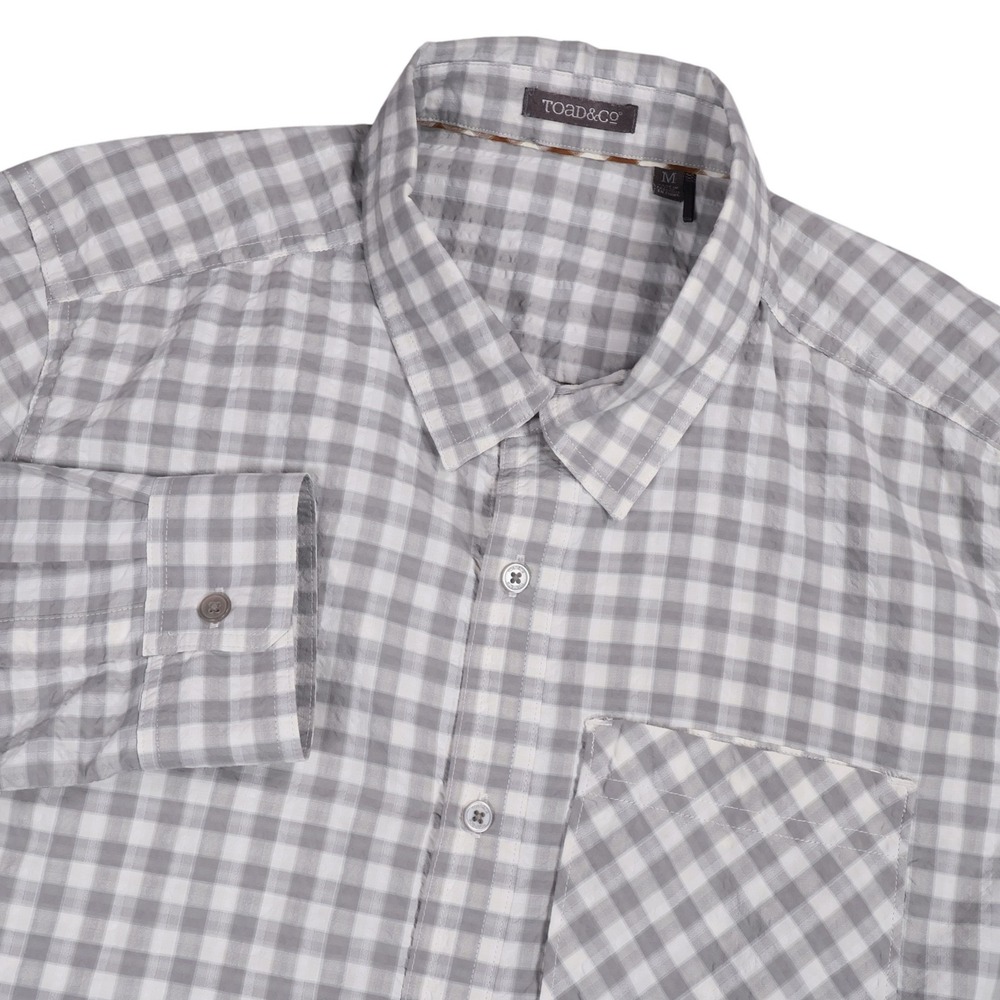 Toad & Co Gingham Button Down Performance Shirt Travel Casual Lightweight Gray M